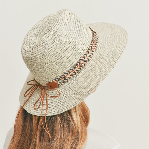 Multi color Braided Band Panama Hat - Picture 2 of 7